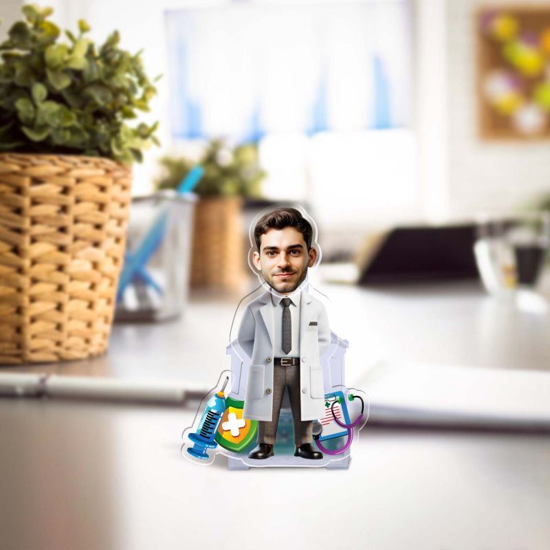 Personalized Doctor Rotating Tabletop with Solar Powered Customized with Funny Face Caricature Birthday Gift for Doctor Idol for Doctor Clinic Desk Table Decor & Car Dashboard